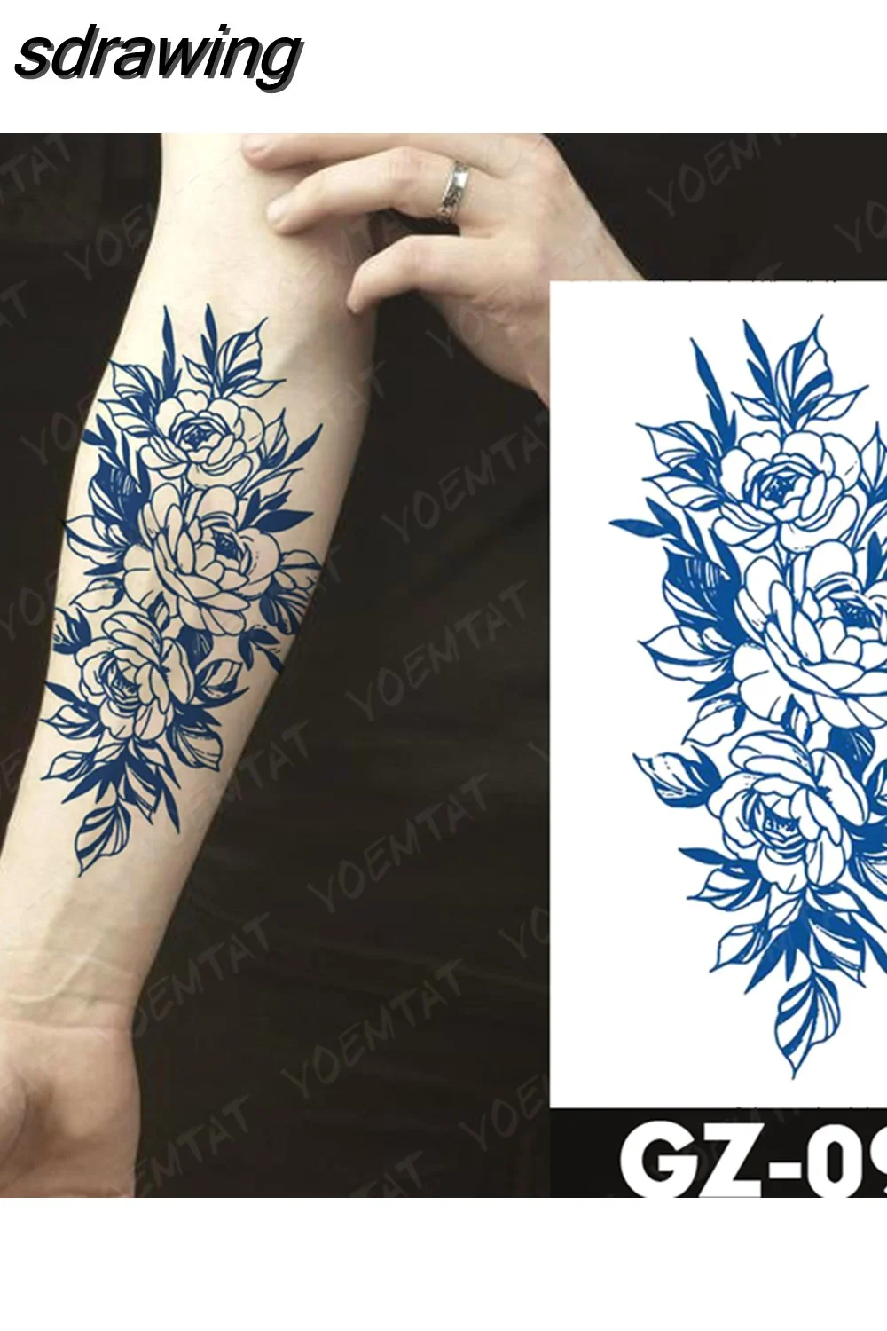 sdrawing Ink Tattoos Body Art Lasting Waterproof Temporary Tattoo Sticker Rose Flower Pearl Tatoo Arm Fake Butterfly Peony Tatto