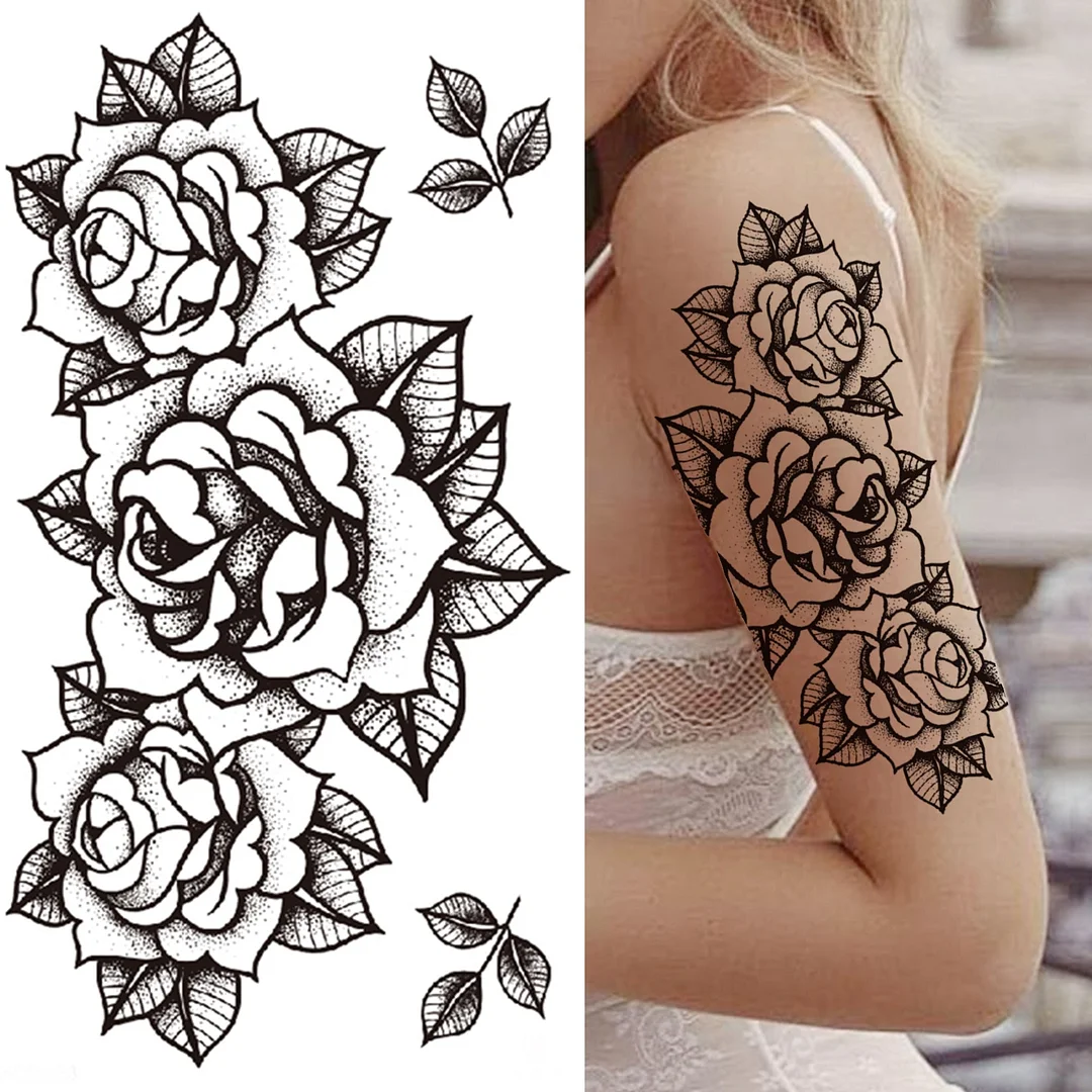 Sexy Peony Temporary Tattoo For Women Girls Fake Triangle Eye Flower Tattoos Sticker Rose Black Geometry Anemone Tatoos Paper