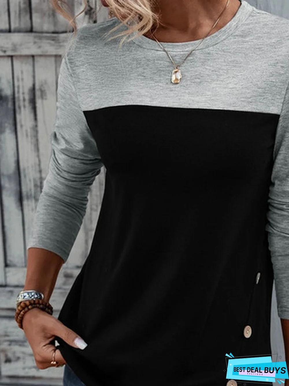 Plain Casual Color Block Jersey Crew Neck T-Shirt