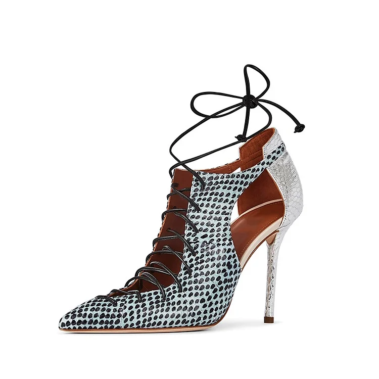 Silver and Cyan Python Lace Up Stiletto Heels Pumps |FSJ Shoes