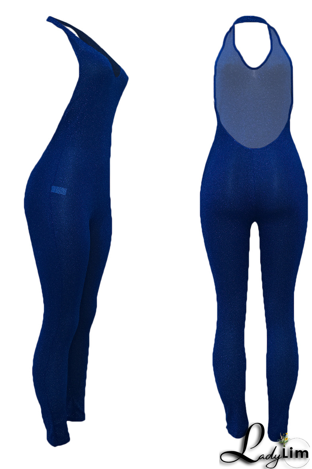 Pink Sexy Solid Patchwork Halter Skinny Jumpsuits