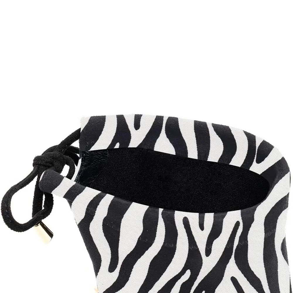 Black & White Zebra Printed Round Toe Lace-Up Ankle Booties