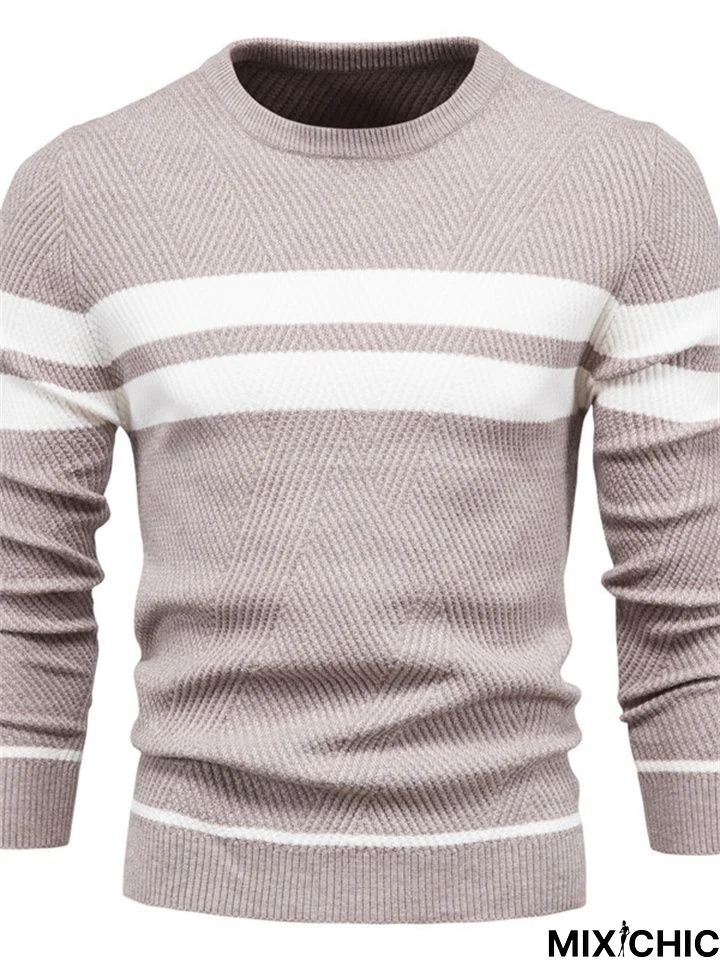 Men's Casual Striped Color-Block Knit Sweater
