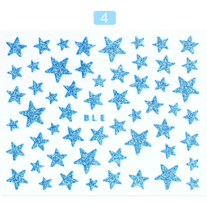 1 Sheet 3D Nail Slider Stars Glitter Shiny Decoration Decal DIY Transfer Adhesive Colorful Nail Art Tips