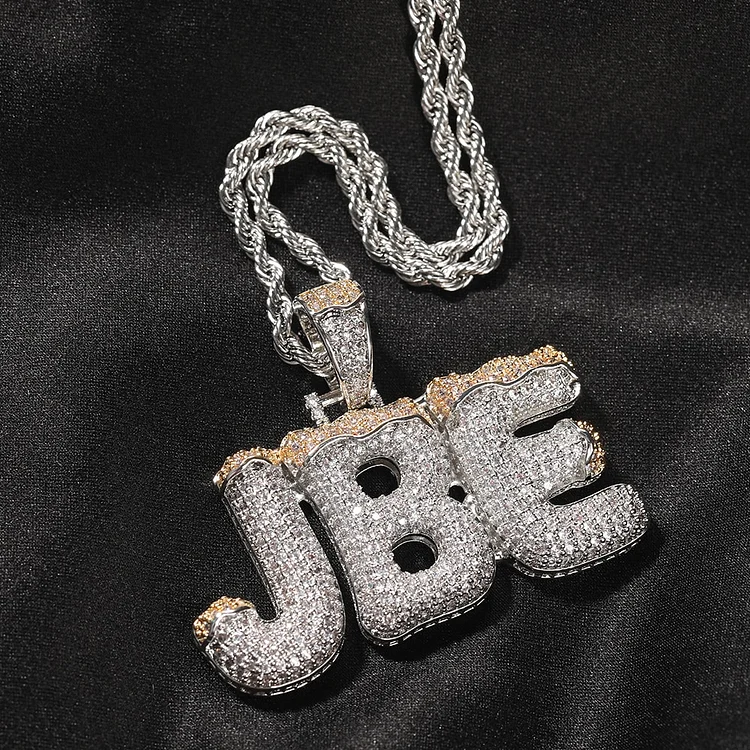 Custom Name Iced Out Drip Bubble Letters Snow Cap Pendant-VESSFUL