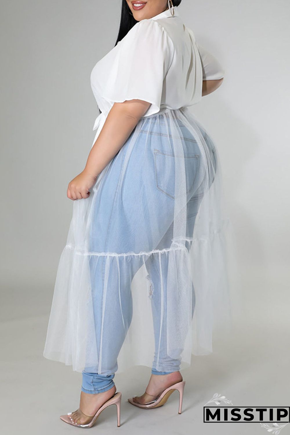 Black Casual Solid Patchwork Buckle Turndown Collar Plus Size Dresses