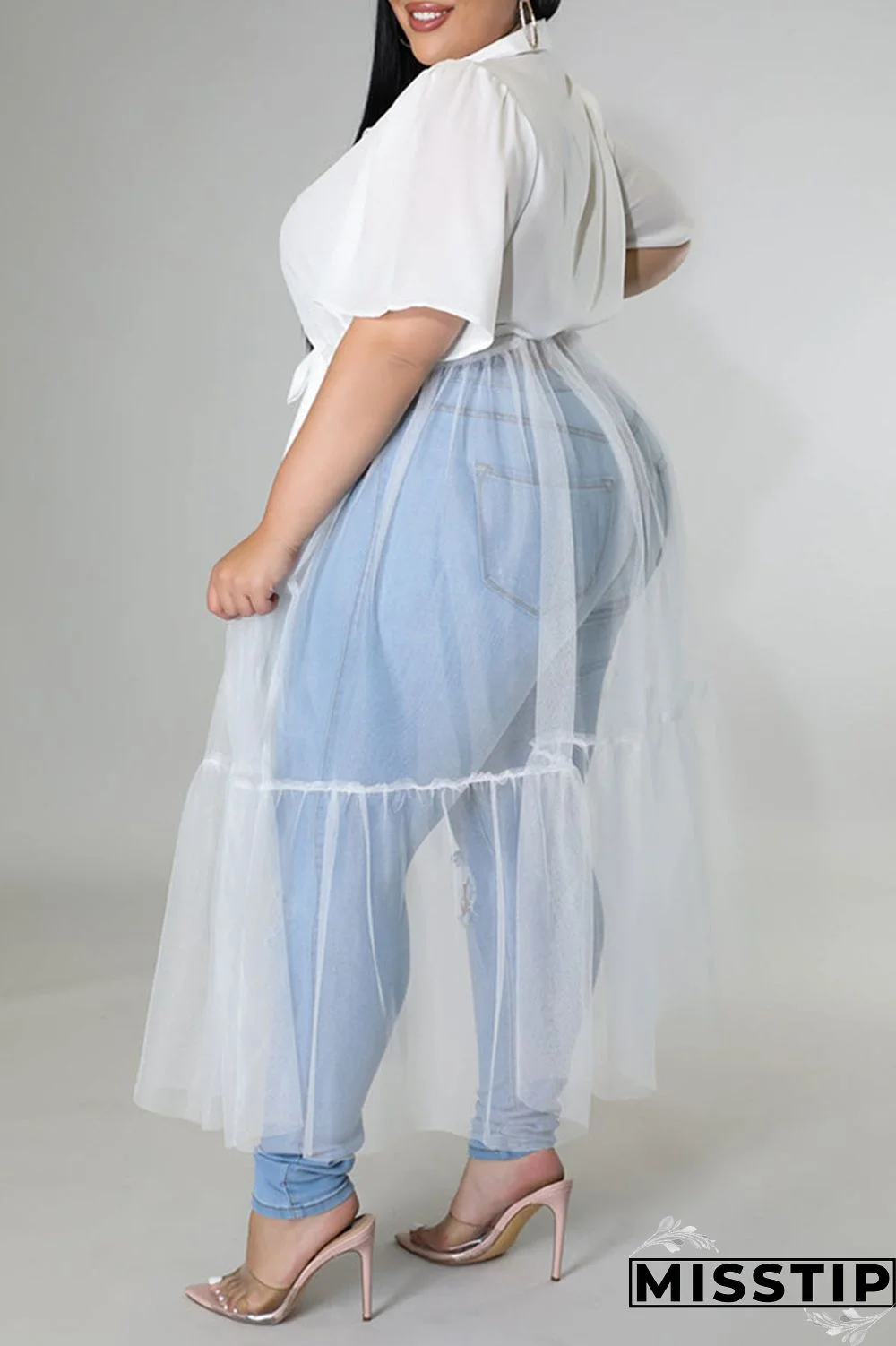 Black Casual Solid Patchwork Buckle Turndown Collar Plus Size Dresses