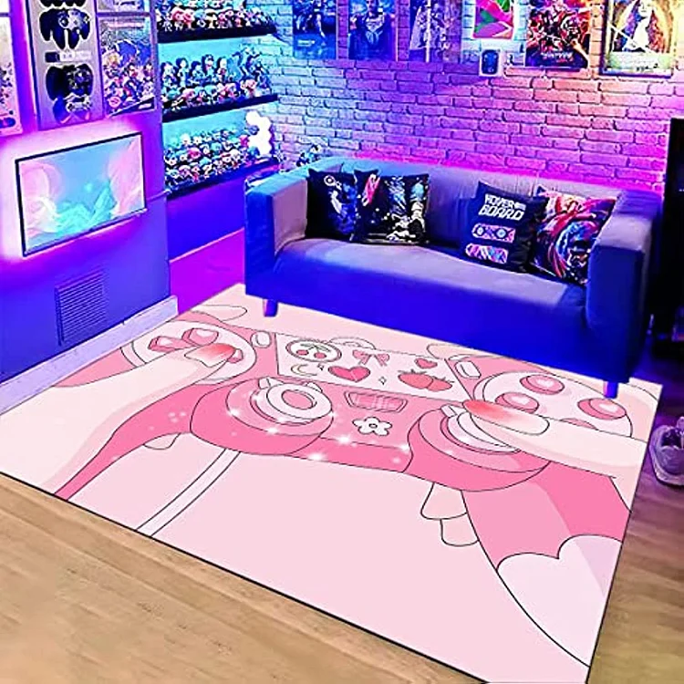 Pink Kawaii Controlle Game Carpet for Living Room Home Decoration Large Area Rug Teen Boy Room Decor Non-Slip Floor Mat