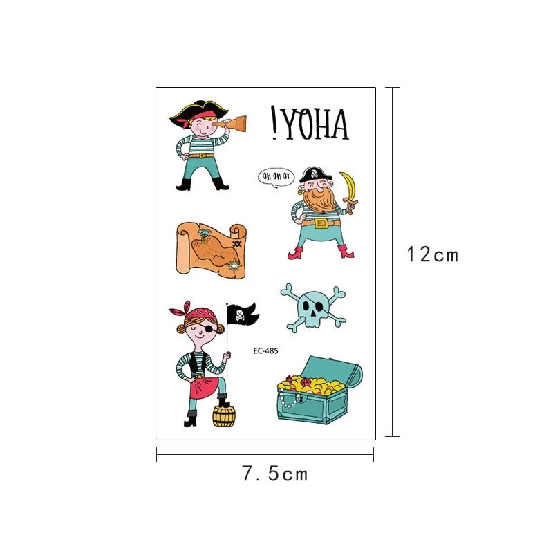 12 kinds Cartoon Pirates Temporary Tattoo Stickers for Kids faux tatouage temporaire Disposable Children Cute Boy Gift