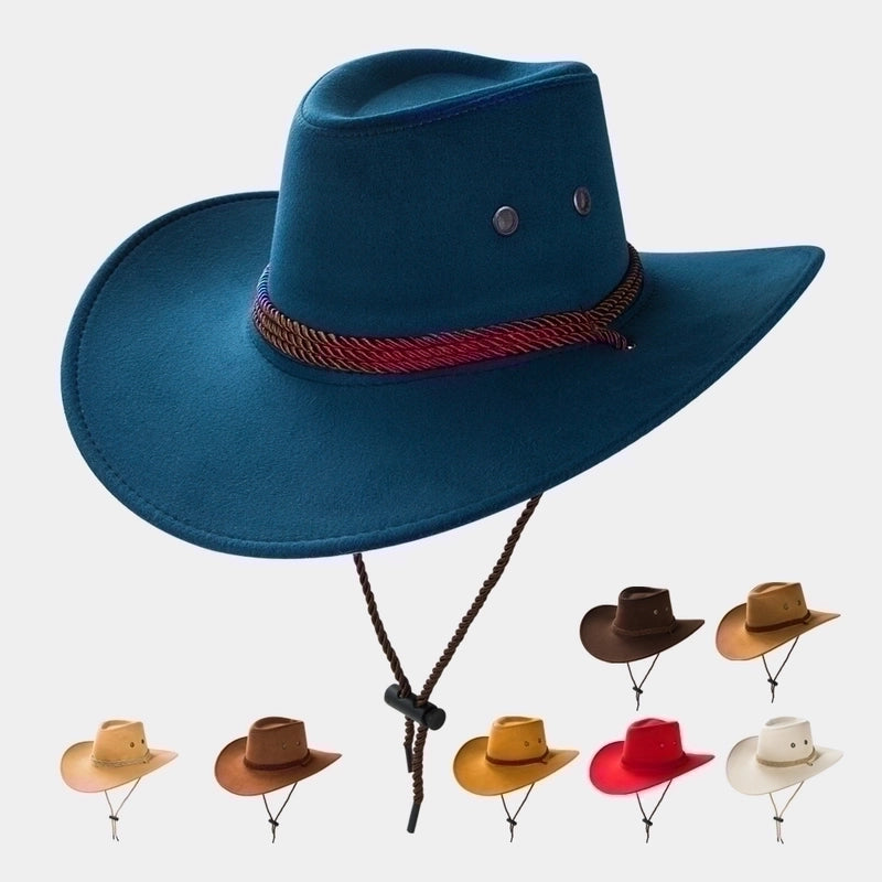 Cowboy Fedora Hat Big Brim Cowboy Hat Suede Outdoor Sun Hat Men’s Riding Hat