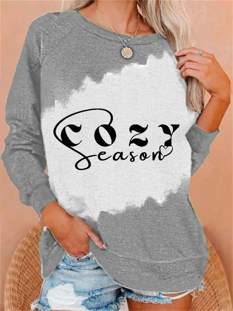 Women's Cozy Season Printed Round Neck Long Sleeve Sweatshirt