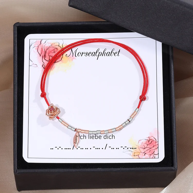 Kettenmachen Morsealphabet Armband Ich Liebe Dich-Personalisiertes Name Armband mit Geburtsstein-mit Geschenkkarte Set