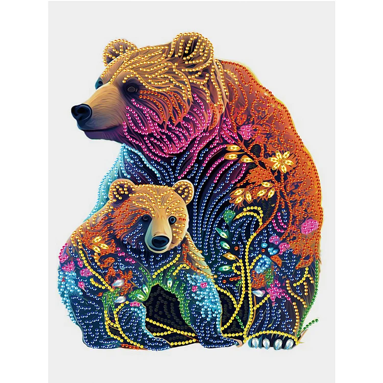 Grizzly Bear And Cub 30*40CM(Canvas) Special Shaped Drill Diamond Painting gbfke