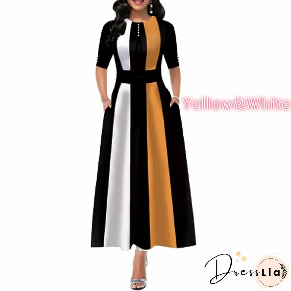 Women Button Detail Half Sleeve Floral Print Long Dress Gradient Maxi Dress