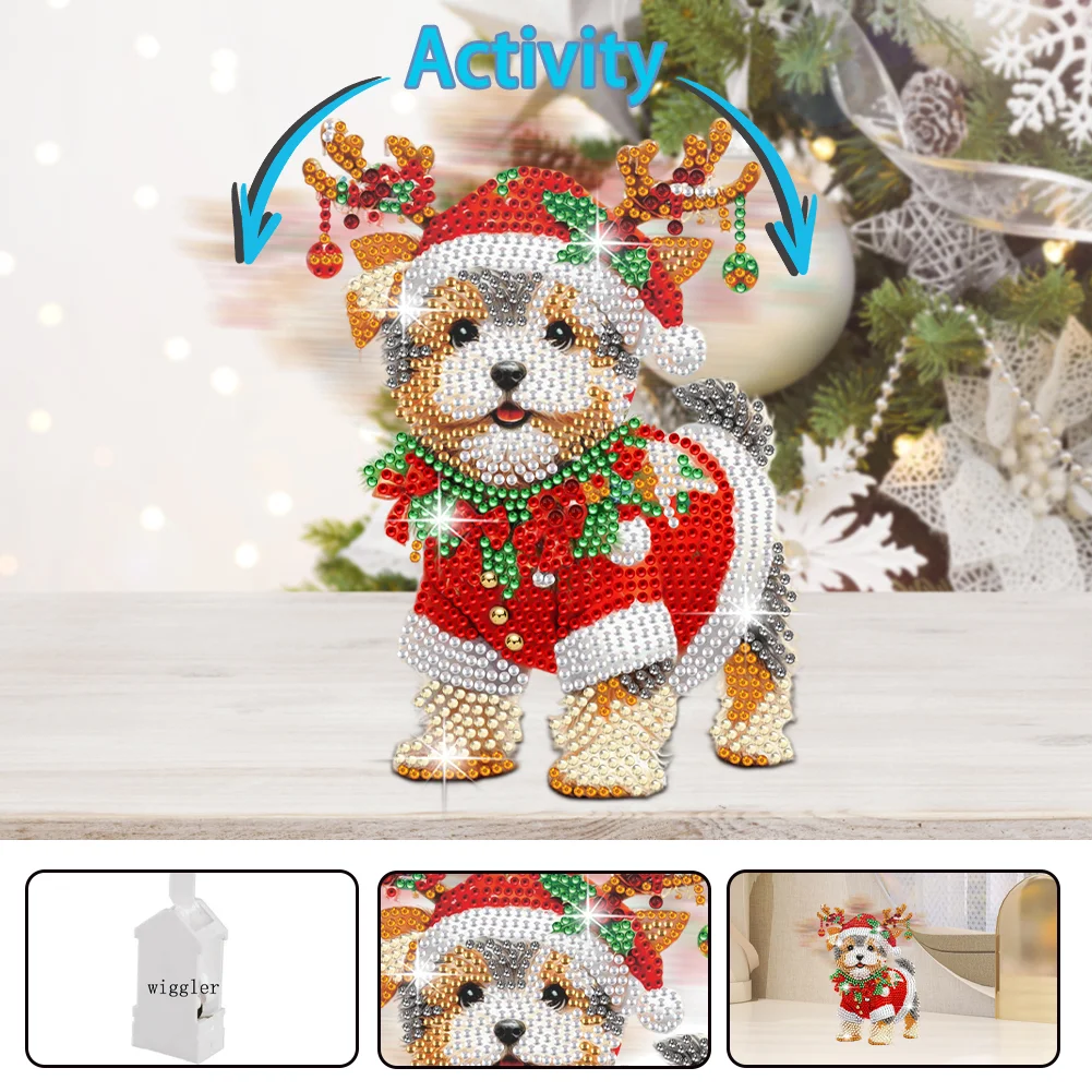 DIY Xmas Schnauzer Acrylic Shaking Head Desktop Diamond Painting Art Kits for Kids