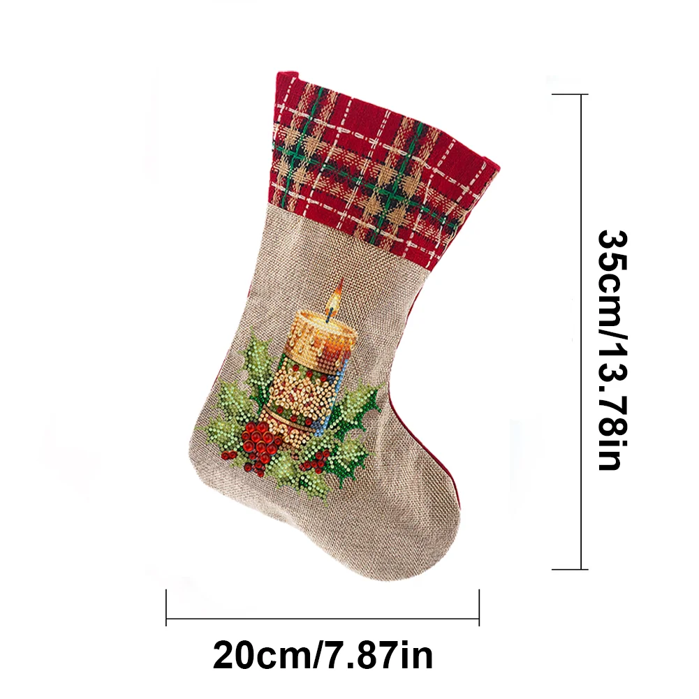 New DIY Linen Diamond Painting Christmas Socks 5D Rhinestone Xmas Socks for Kid Gift(20*35cm)