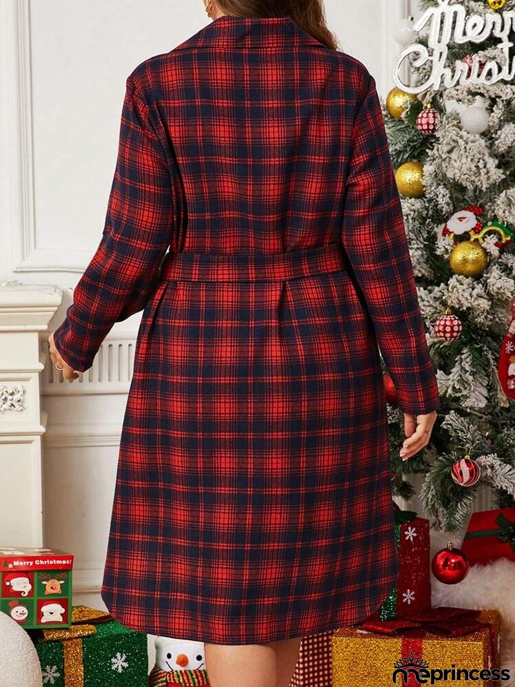 Plus Size Women's Autumn & Winter Plaid Dress