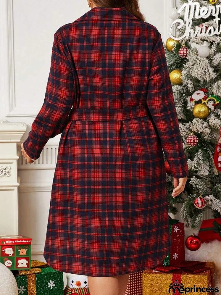 Plus Size Women's Autumn & Winter Plaid Dress