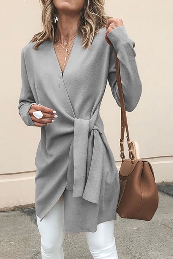 Casual solid color long-sleeve asymmetric sweater
