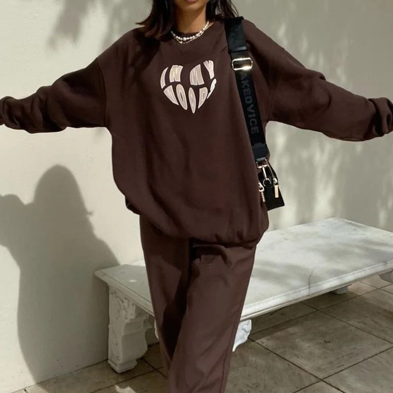 Y2k Sweatshirts Letter Heart Printing Women Sweatshirts Harajuku Long Sleeve O Neck Loose Kawaii Tops Pullovers Casual Tees