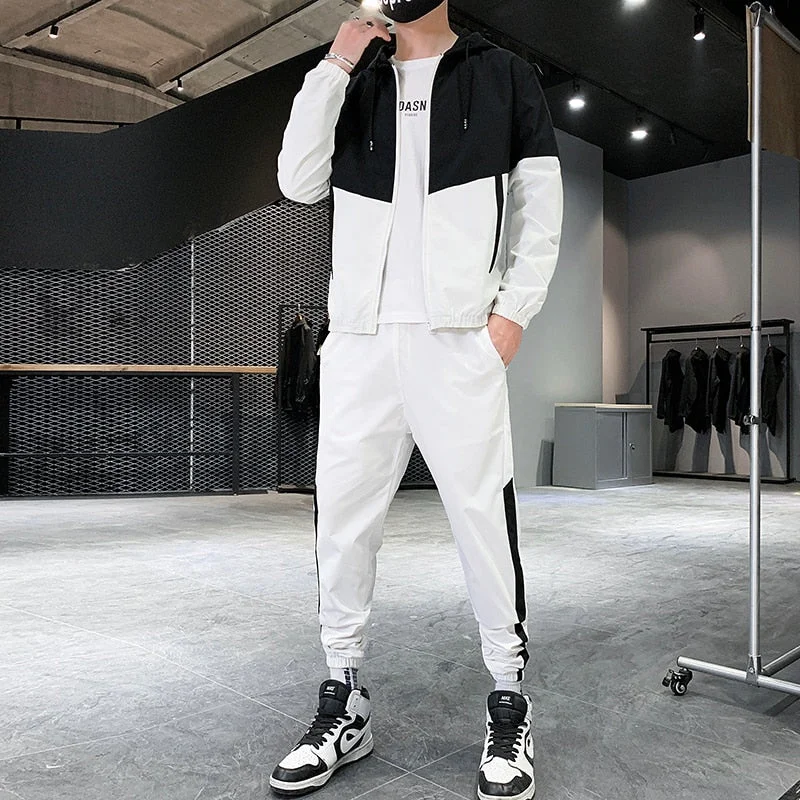 Dropshipping Patchwork Hip Hop Casual Men's Sets 2021 Korean Style 2 Piece Sets Clothes Men Streetwear Fitness Male Tracksuit