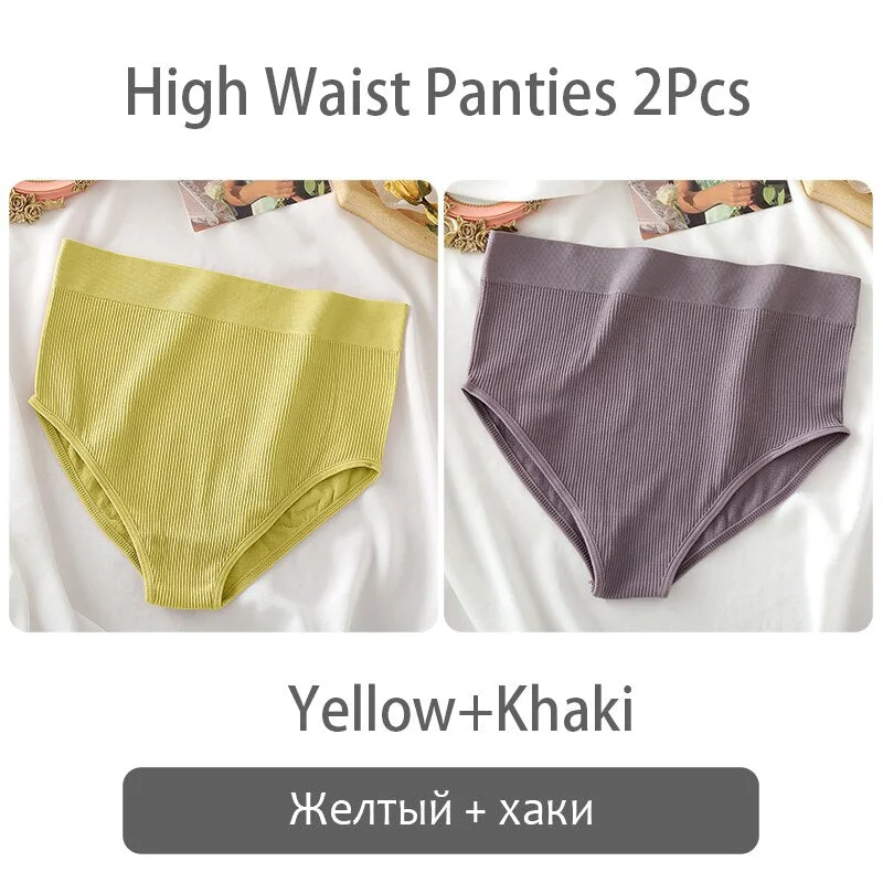 FINETOO Women High Waist Panties 2Pcs/set Seamless Shaper Underpants S-XL Girl Underwear Ladies Control Tummy Panty Lingerie New