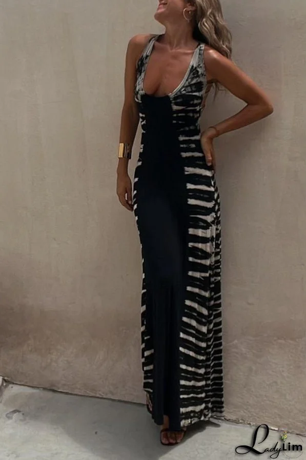 Starry Sky Tie-dye-print Stretch-back Maxi Dress