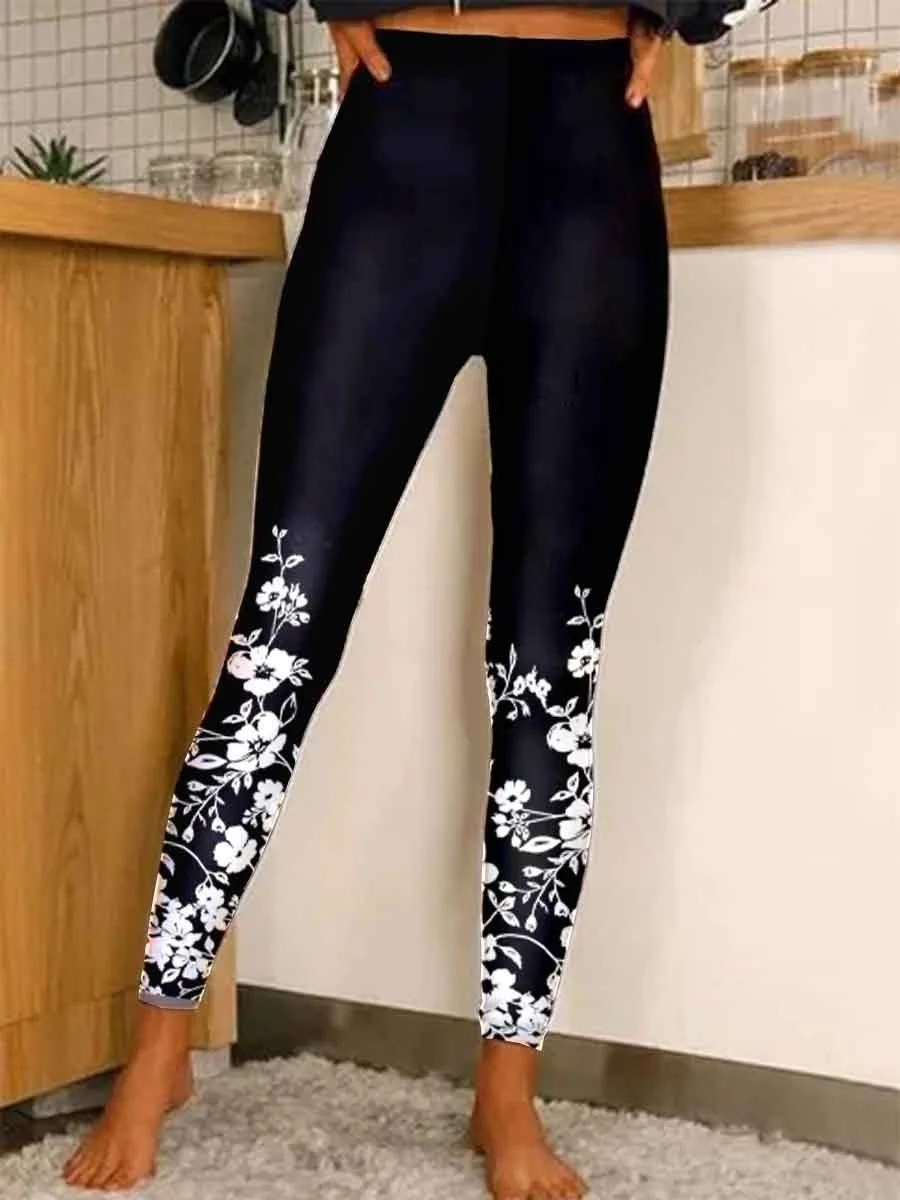 Women plus size clothing Women's Comfort Graphic Floral Printed Legging Pants Yoga Pants-Nordswear