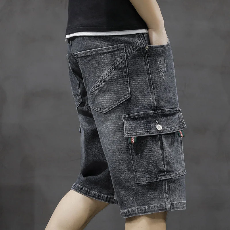 Inongge Men Fashion Baggy Cargo Jean Shorts Mens Mult Pockets Boardshorts Shorts Denim Overall Breeches Loose Shorts Jeans For Men