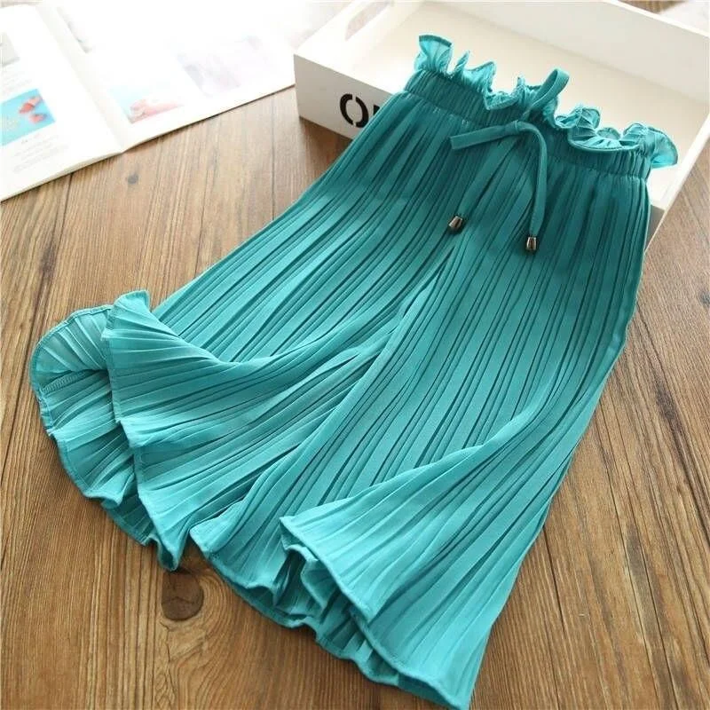 Girls Pants Summer Elastic Chiffon Breathable Loose Wide Leg Pants Girl Clothes Casual Pleated Leggings for Girls