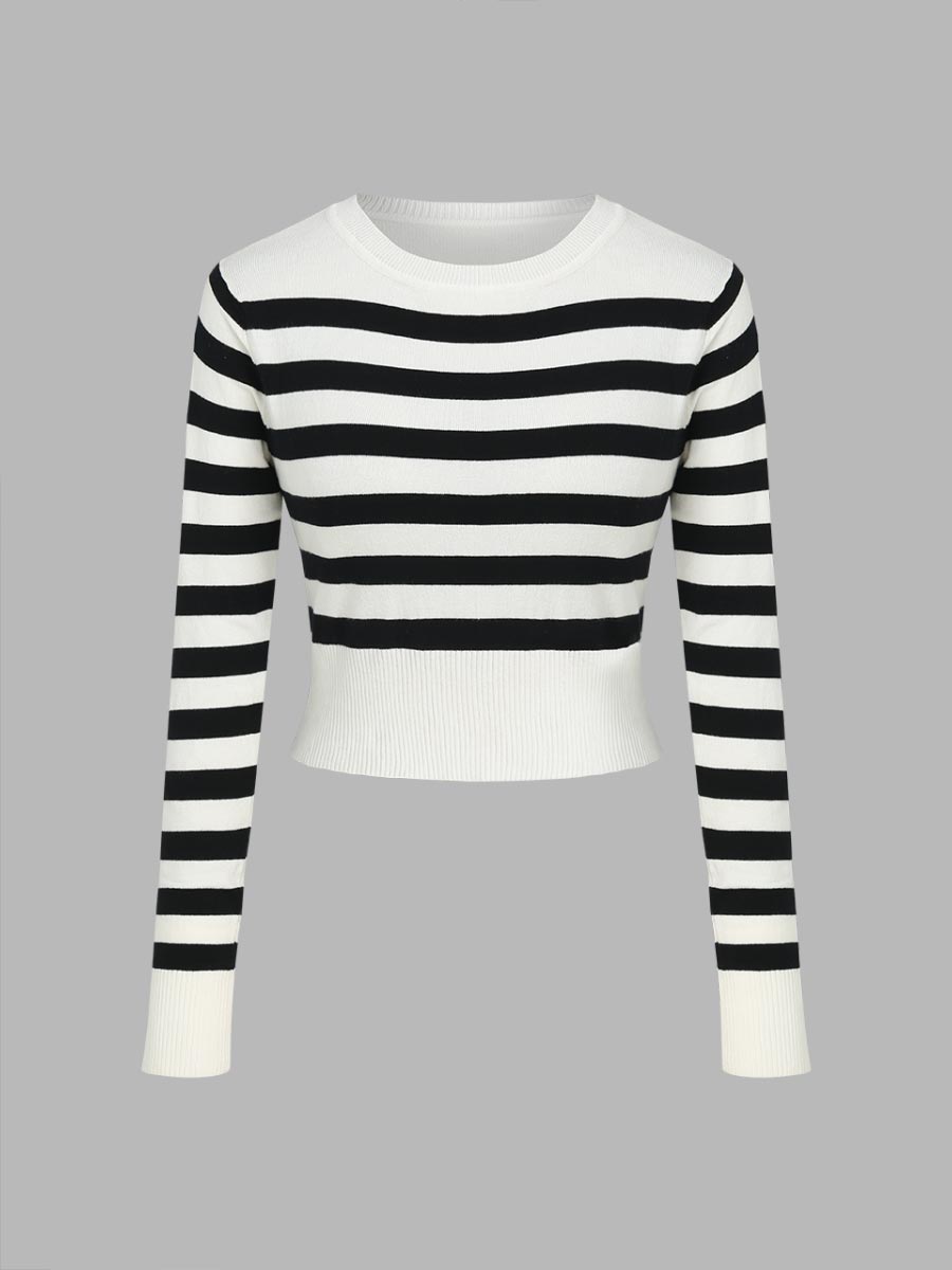 Round Neck Striped Long Sleeve T-Shirts