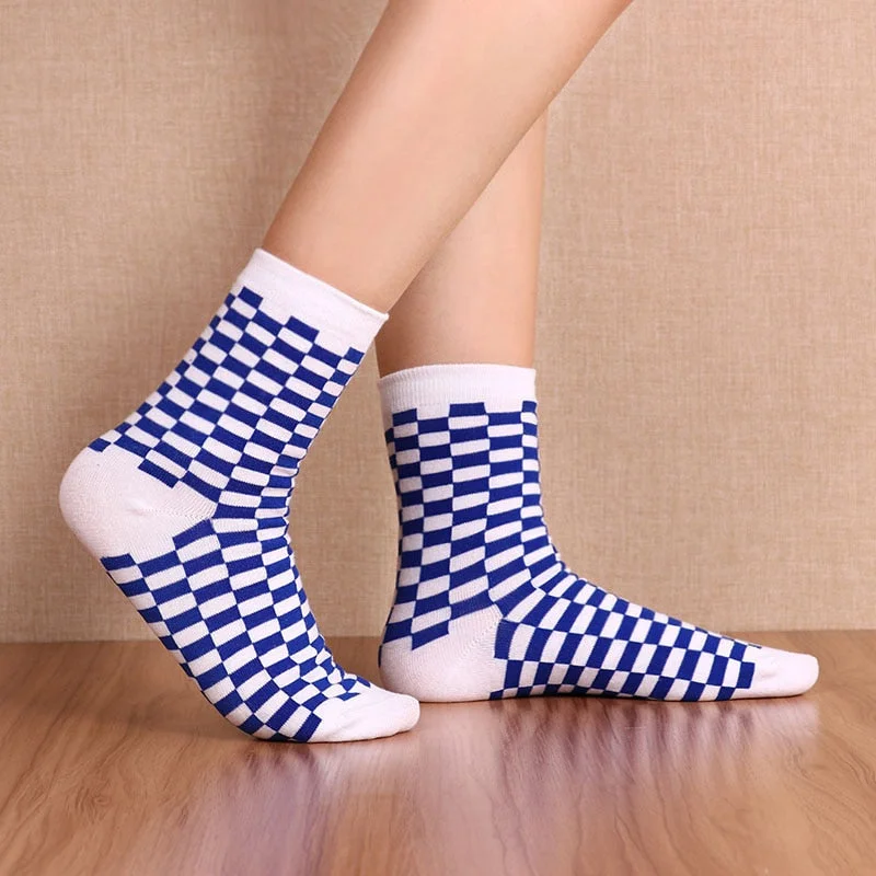 Korea Funky Harajuku Trend Women Checkerboard Socks Geometric Checkered Men Unisex Hip Hop Cotton Streetwear Novelty Sock