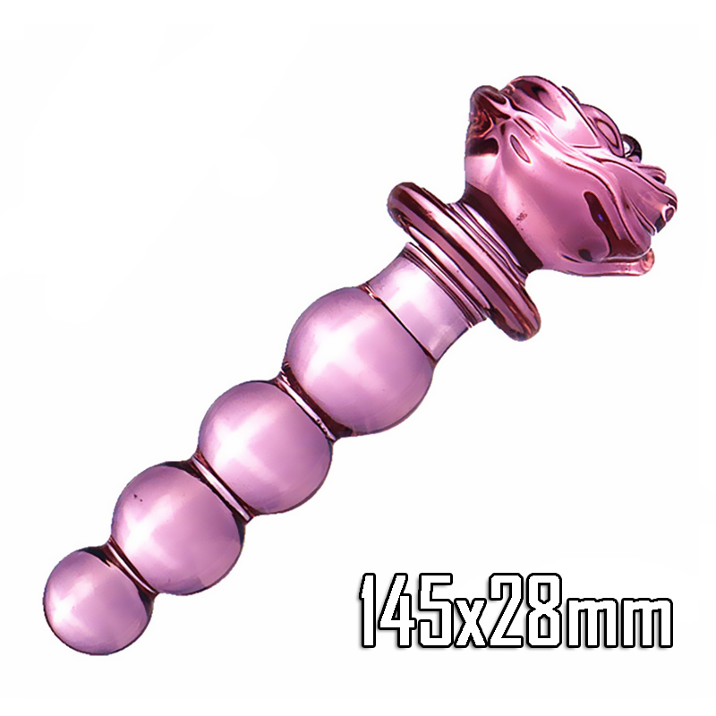 Clear Pink Rose Glass Butt Plug & Dildo