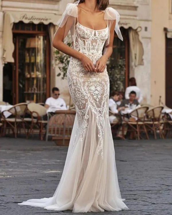 Women  Elegant Lace Wedding Dress S-3XL