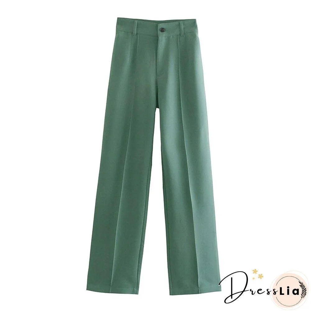 Women Chic Fashion Office Wear Straight Pants Vintage High Waist Zipper Fly Female Trousers