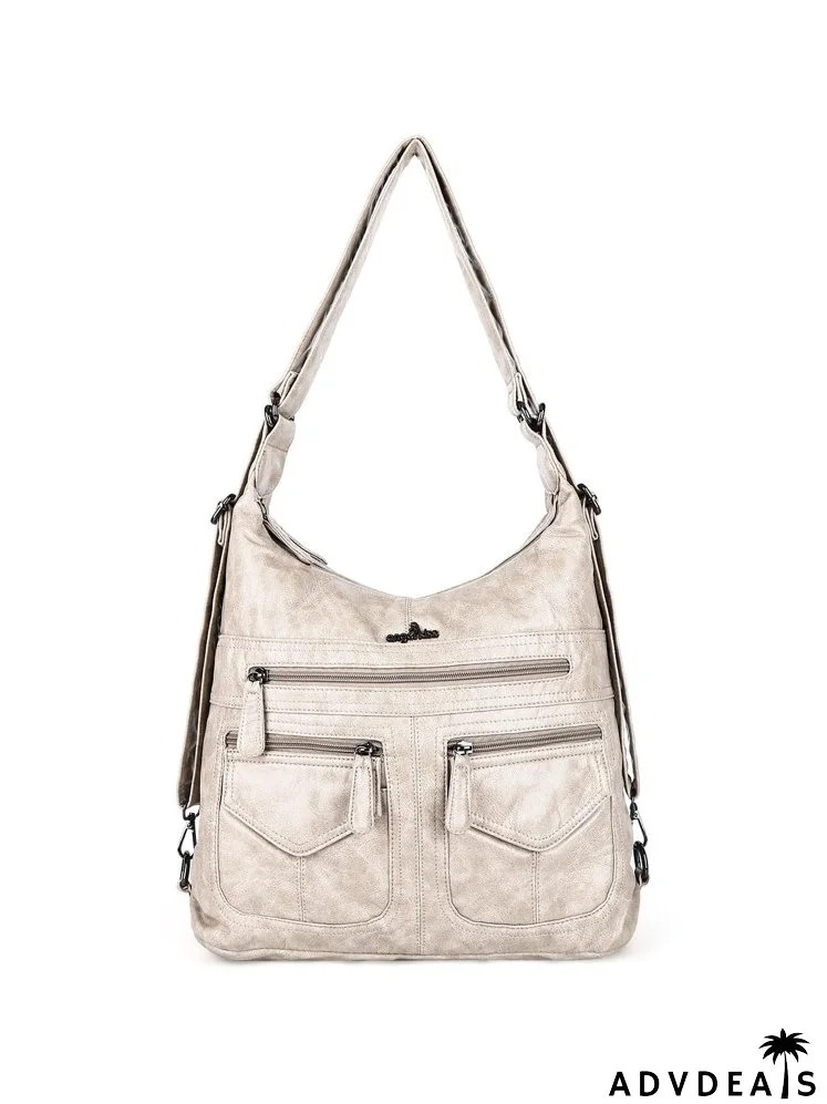 Vintage Design Metal Letter Decor Shoulder Bag