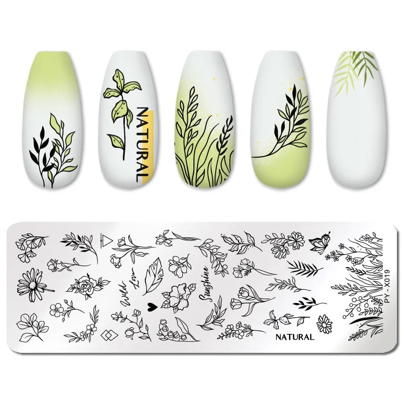 PICT YOU Nail Stamping Plates Flower Plant Pattern Nail Art Plate Stencil Stainless Steel Line Pictures Theme Image Plates Mold