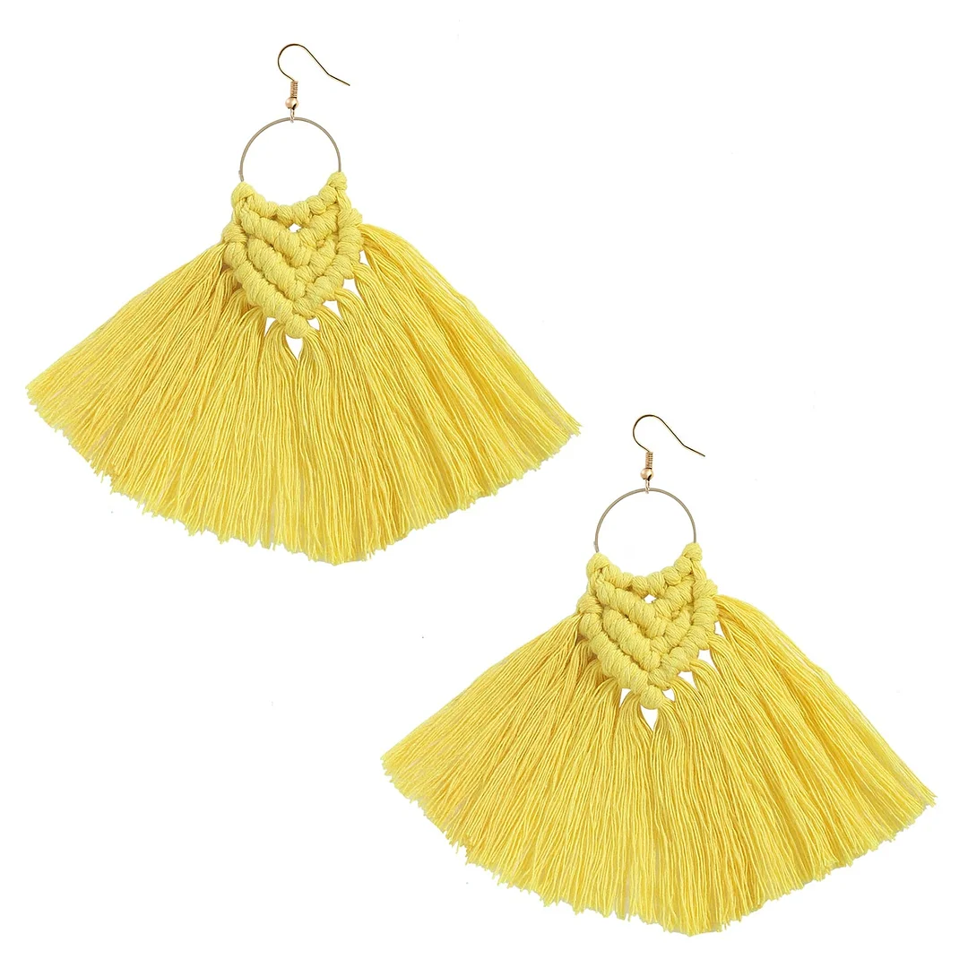 Dvacaman 2020 New Design Bohemian Leaf Shape Tassel Earrings For Women Fashion Weave Macrame Cotton Thread Earrings Drop Jewelry