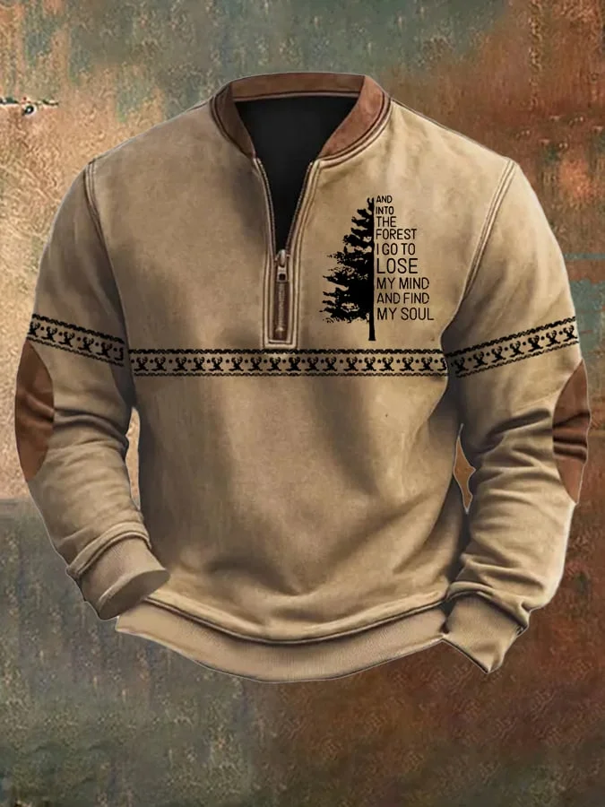 Men's Western Christmas Zip Collar Sweatshirt