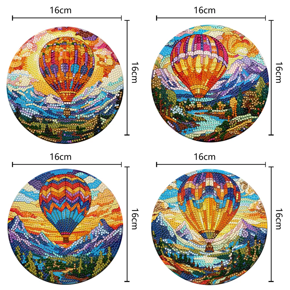 4PCS Hot Air Balloon and Mountain Diamond Painting Placemat Art Craft Supplies