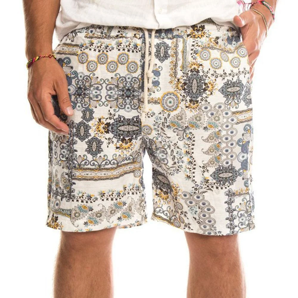 Bohemian Print Self-tie Pockets Holiday Half-length Pants