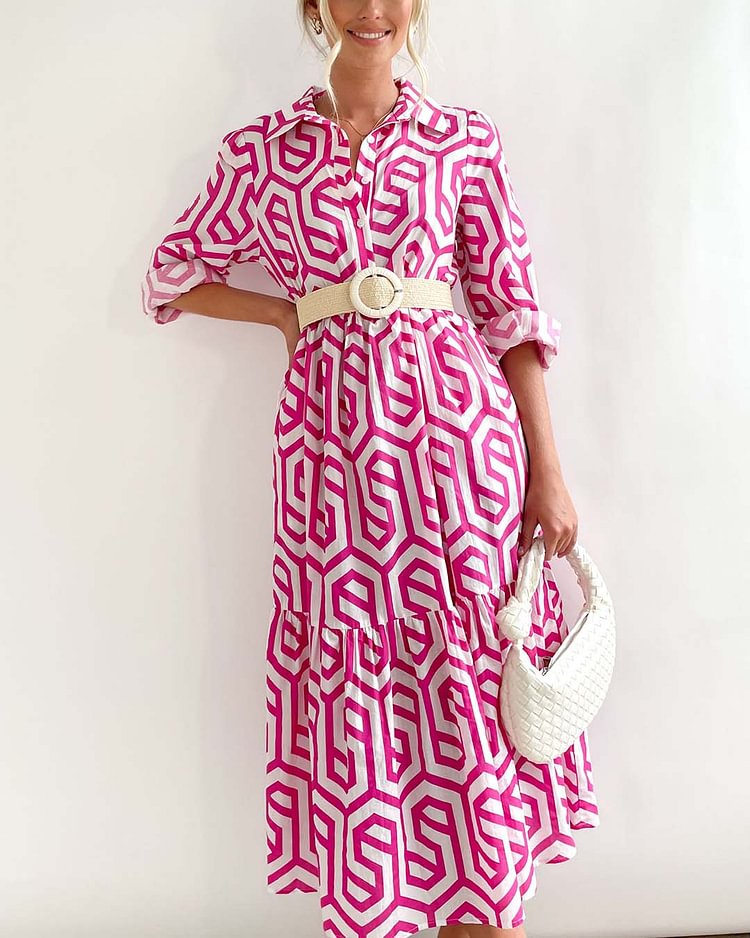 Vintage Geometric Print Shirt Dress