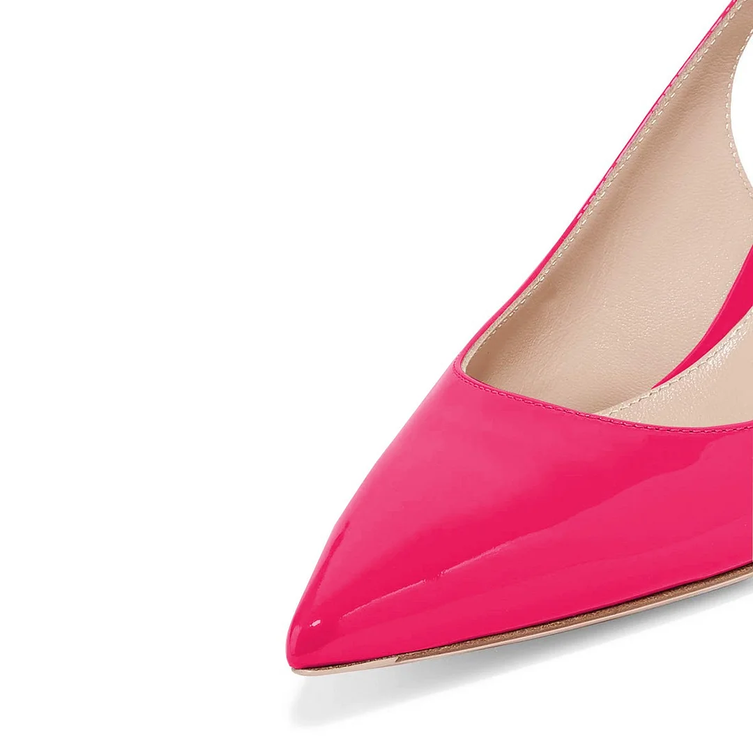 Fuchsia Pointed Toe Slingback Buckle Fastening Low Heel Pumps