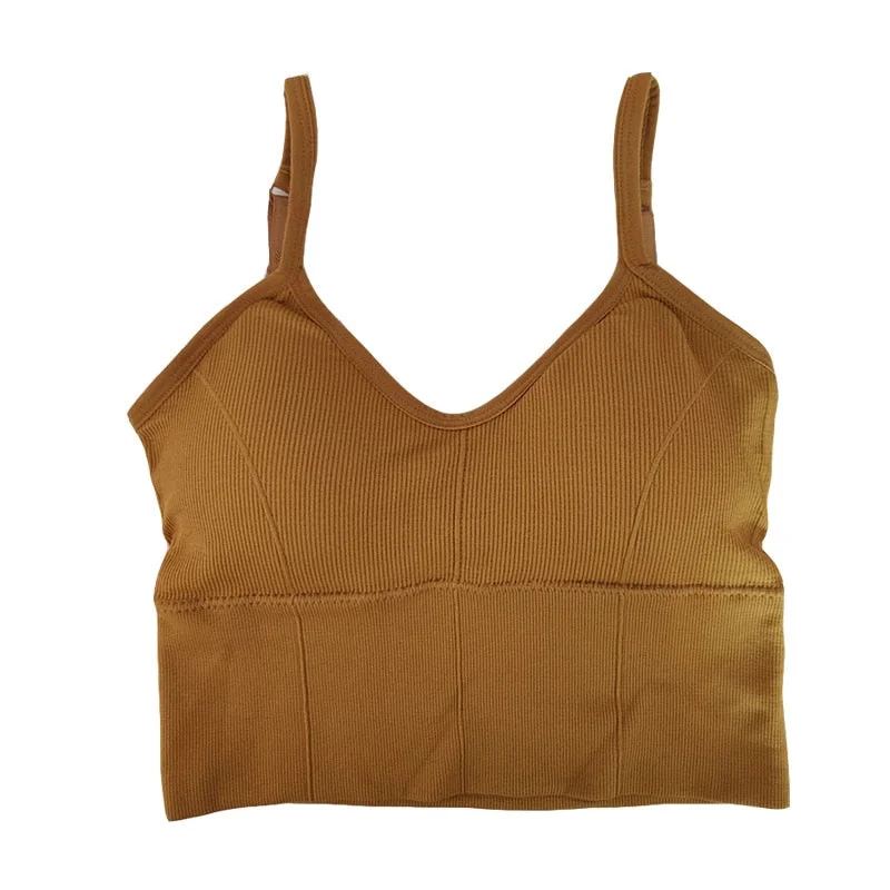 Women Tanks Crop Top Seamless Underwear Female Crop Top Women Sport Tops Sexy Lingerie Low Back Sleeveless Padded Camisole Femme