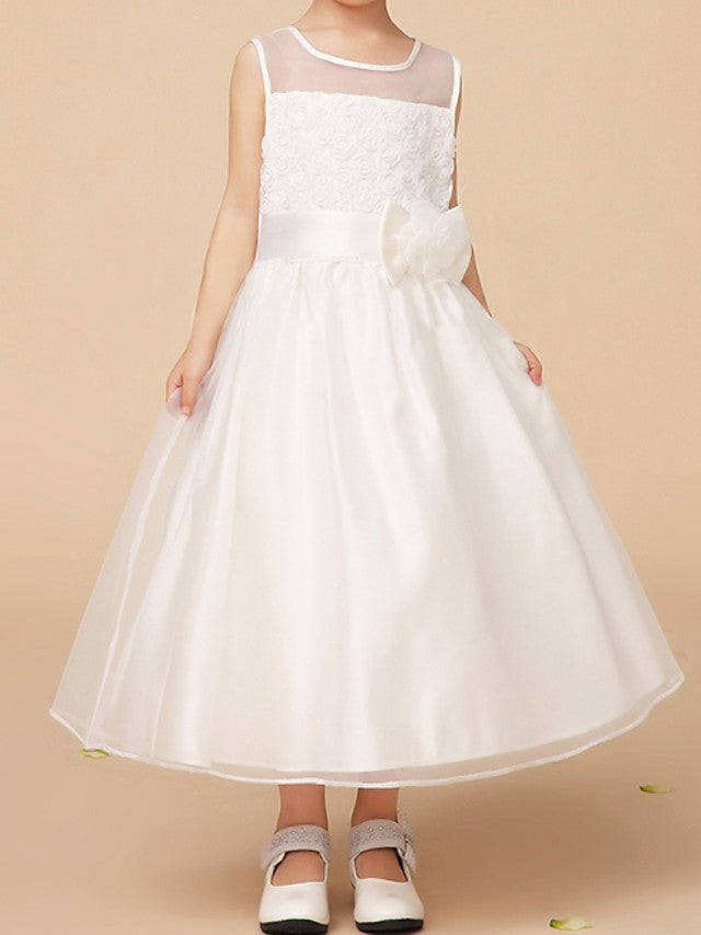 Oknass A-Line Sleeveless Jewel Neck Flower Girl Dresses  Polyester  With Bow