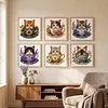 Stamped Cross Stitch Kit for Adults Cherry Blossom Flower Cup Cat 14CT 30x30cm tapestrymarket