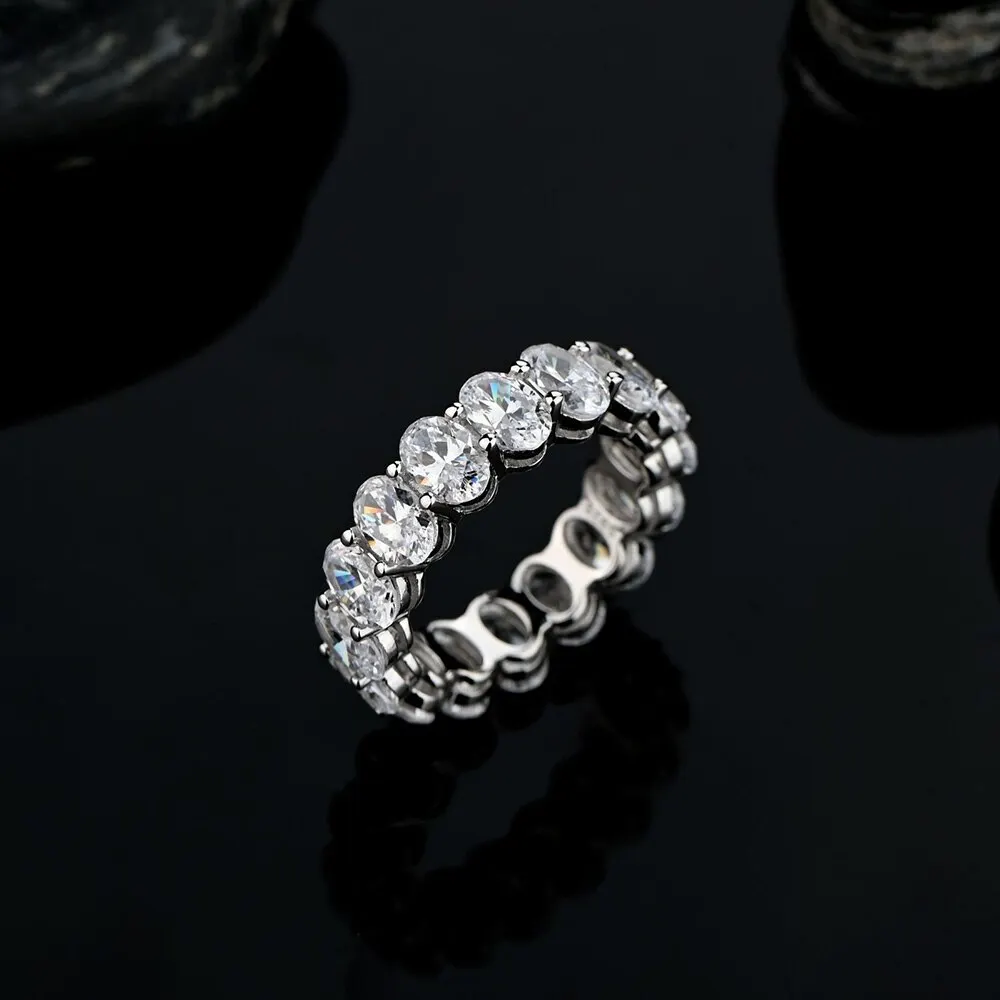 Trendy 925 Sterling Silver Oval High Carbon Diamond Eternity Rings for Women Men S925 Jewelry Cubic Zirconia Love Eternity Band 038