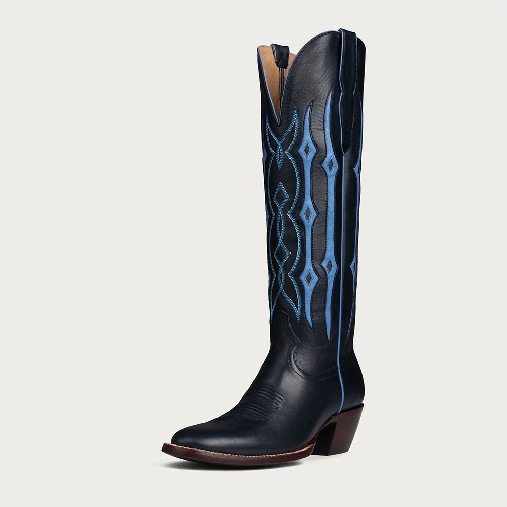 Patchwork Block Heel Embroidered Black Cowgirl Boots for Women Nicepairs