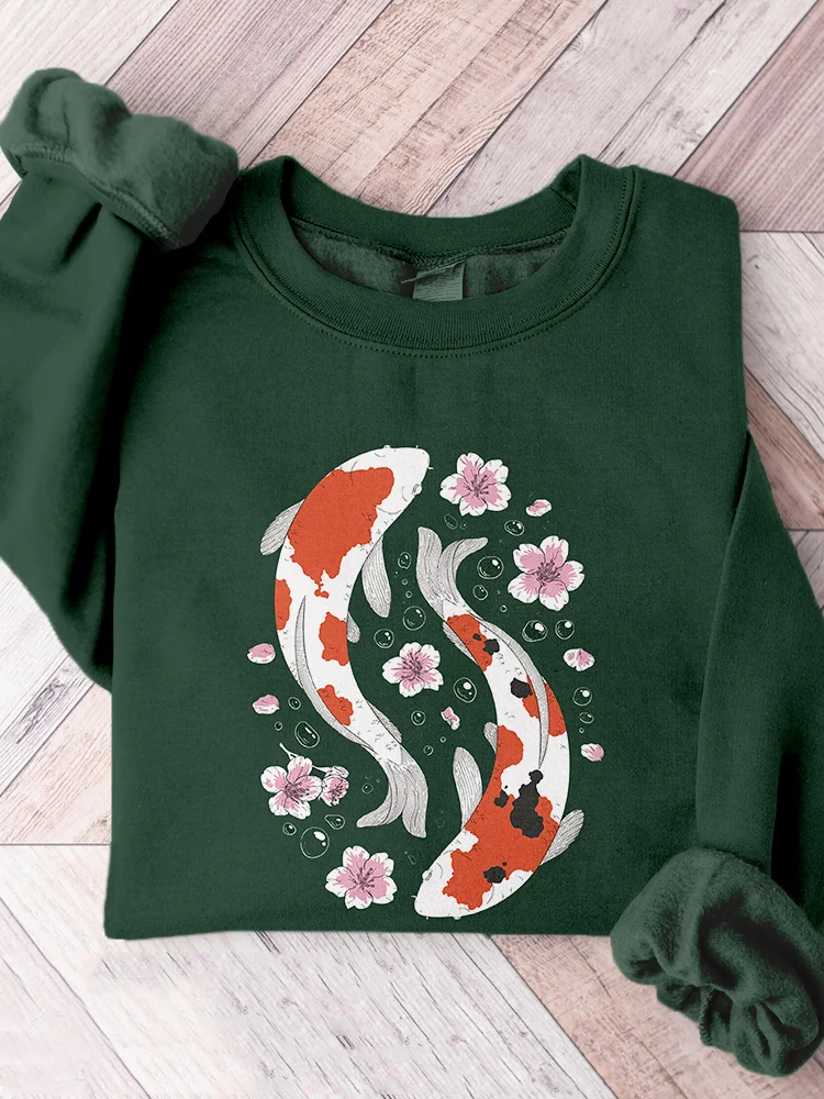 Japanese Koi Fish & Cherry Blossom Art Comfy Sweatshirt