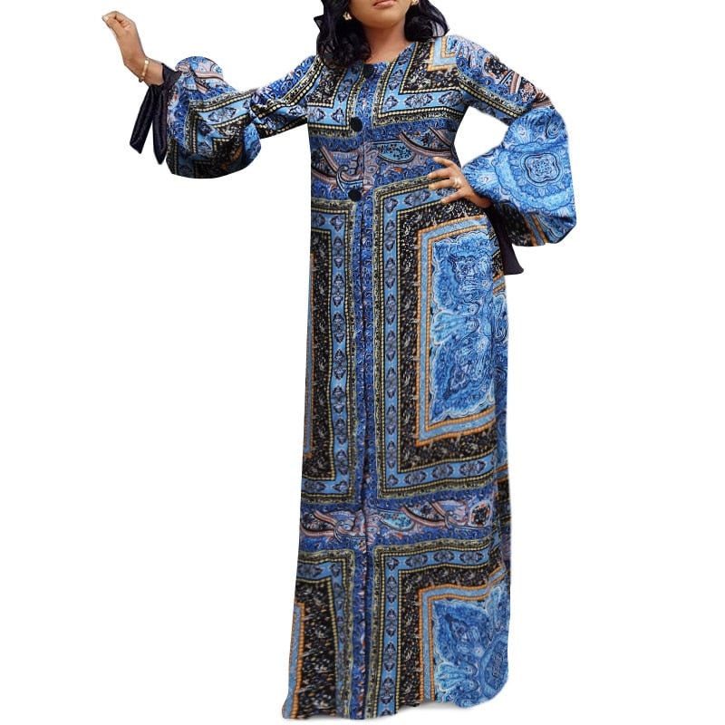 Vintage Maxi Dress 2022 VONDA  Women Dress Beach Summer Sundress Casual Button Long Sleeve Printed Vestidos Femme Robe Plus Size